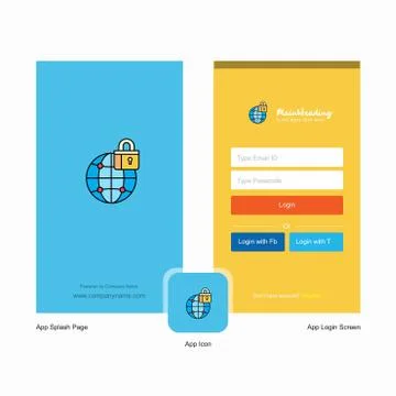 Company Secure internet  Splash Screen and Login Page design with Logo templa Illustrazione stock