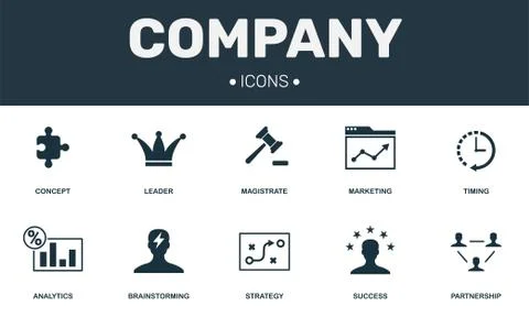 Company set icons collection. Includes simple elements such as Leader Stock Illustration