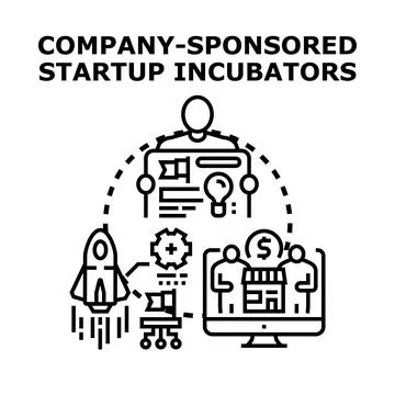Company sponsored startup incubators developing new business ideas Stock Illustration