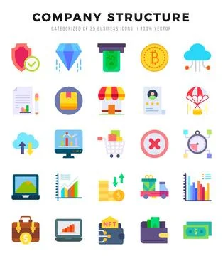 Company Structure elements. Flat web icon set. Simple vector illustration. Illustrazione stock