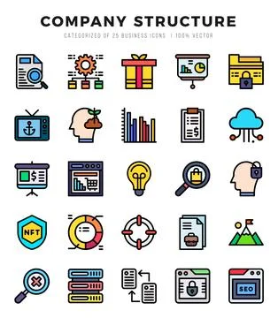 Company Structure elements. Lineal Color web icon set. Simple vector illust.. Stock Illustration