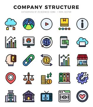 Company Structure elements. Lineal Color web icon set. Simple vector illust.. 스톡 일러스트