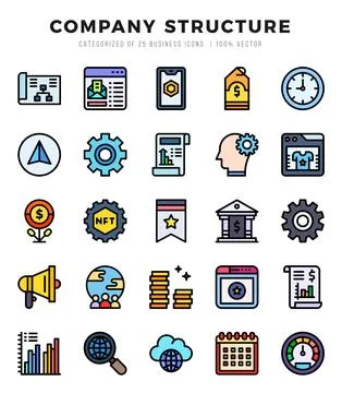Company Structure elements. Lineal Color web icon set. Simple vector illust.. Stock Illustration
