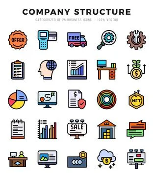 Company Structure elements. Lineal Color web icon set. Simple vector illust.. Stock Illustration