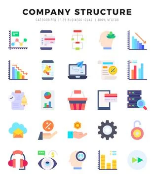 Company Structure Flat icons collection. 25 icon set. Vector illustration. Stock Illustration