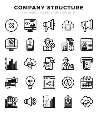 Company Structure Icon Pack 25 Vector Symbols for Web Design. イラスト素材