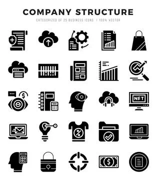Company Structure Icons bundle. Glyph style Icons. Vector illustration. Illustrazione stock