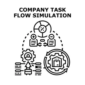 Company task flow simulation process optimization and analytics Stock Illustration