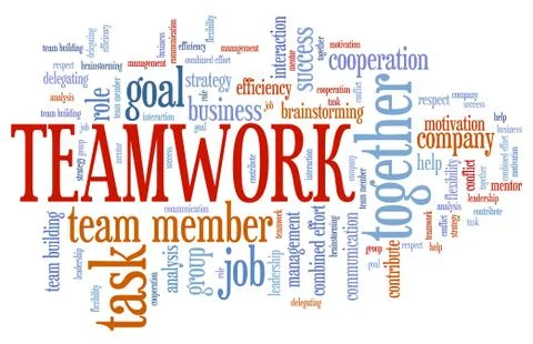 Company teamwork issues and concepts word cloud illustration. Word collage co Ilustración de archivo