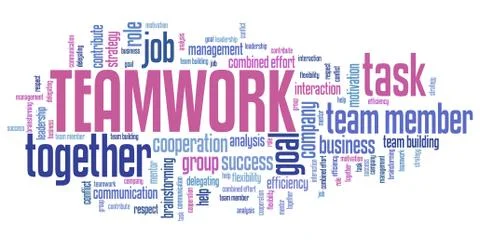 Company teamwork issues and concepts word cloud illustration. Word collage co Ilustração Stock