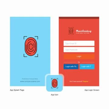 Company Thumb Impression  Splash Screen and Login Page design with Logo templ Stock Illustration