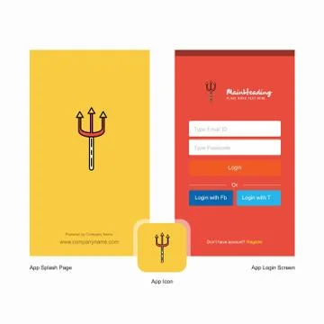 Company Trident  Splash Screen and Login Page design with Logo template. Mobi Illustrazione stock