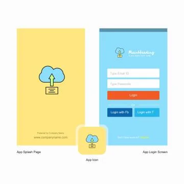 Company Uploading on cloud  Splash Screen and Login Page design with Logo tem Stock Illustration