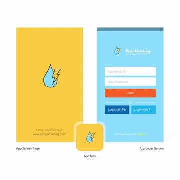 Company Water drop with current Splash Screen and Login Page design with Logo Stock Illustration