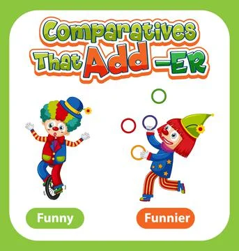 Comparative adjectives for word funny Stock Illustration