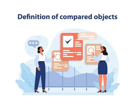 Comparative Benchmarking Vector. Professionals evaluate criteria for イラスト素材