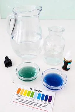 Comparative pH Test of Filtered Water and Tap Water Using Indicator Drops Stock Photos