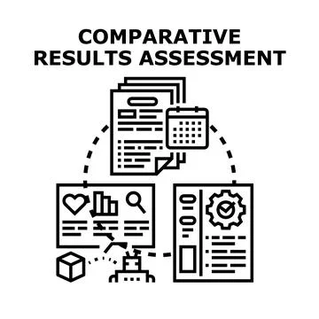 Comparative results assessment analyzing business data evaluation Stock Illustration