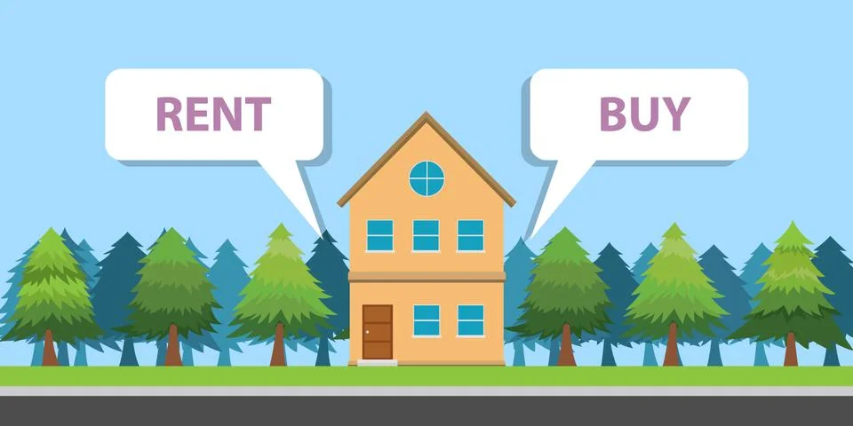 Compare between buy or rent a house property Stock Illustration