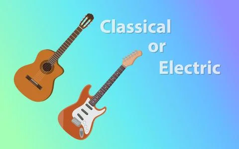 Compare between classical guitar vs electric guitars Stock Illustration