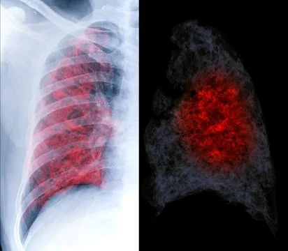 Compare Chest x-ray and CT Chest 3d rendering showing lung infection from cov Stock-Illustration
