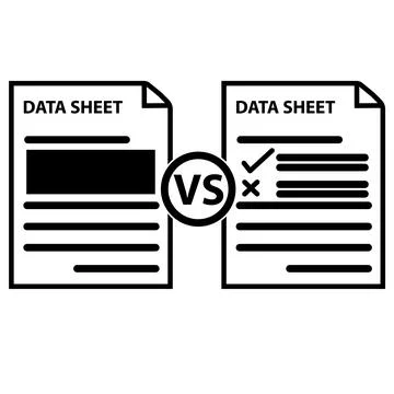 Compare icon. two file difference analysis sign. data sheet document Stock Illustration