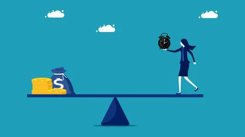 Compare money to time. time value concept. vector illustration Illustrazione stock