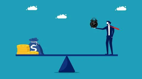 Compare money to time. time value concept. vector illustration Stock Illustration