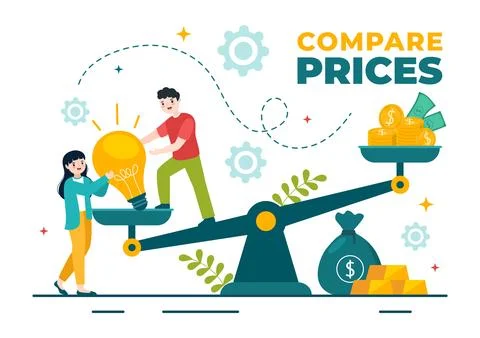 Compare Prices Vector Illustration of Inflation in Economy, Scales with Pri.. Stock Illustration