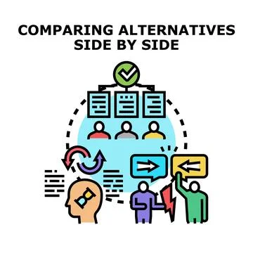 Comparing alternatives side by side evaluating options for decision Stock Illustration