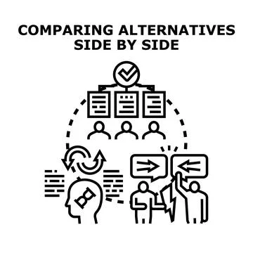 Comparing alternatives side by side evaluating options for decision Stock Illustration