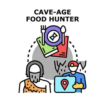 Comparing ancient and modern food resource seeking strategies Stock Illustration
