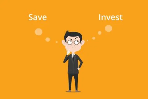 Comparing benefits between save or invest to make decision illustration with a Stock Illustration