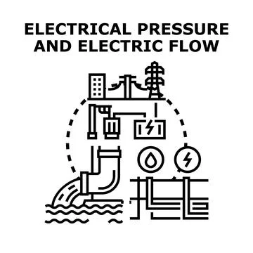 Comparing electrical pressure and liquid flow energy concepts Stock Illustration