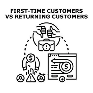 Comparing first time versus returning customer experience Stock Illustration
