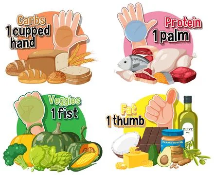 Comparing Hand Portion Sizes for Healthy Eating Illustrazione stock