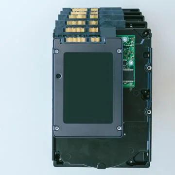 Comparing HDD to SSD computer disl Stock Photos
