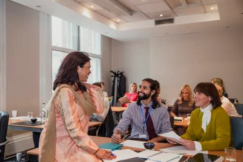 Comparing Notes After the Meeting 스톡 사진