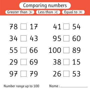 Comparing numbers. Less than, greater than, equal to. Number range up to 10.. Stock Illustration