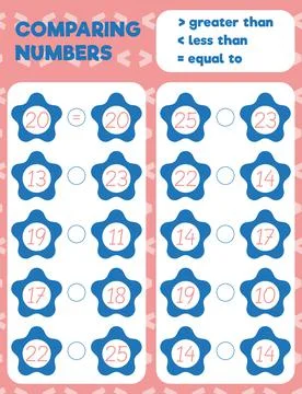 Comparing numbers worksheet practice print sheet. Vector illustration. Stock Illustration