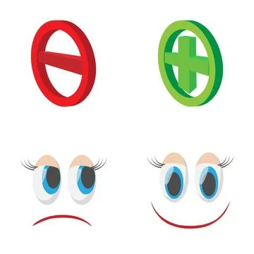 Comparing positive and negative feedback with cartoon faces Stock Illustration