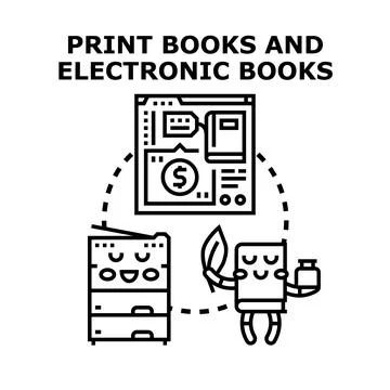 Comparing print books and electronic books concept Stock Illustration