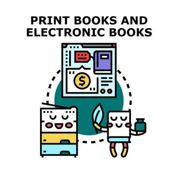Comparing print books and electronic books concept Stock Illustration