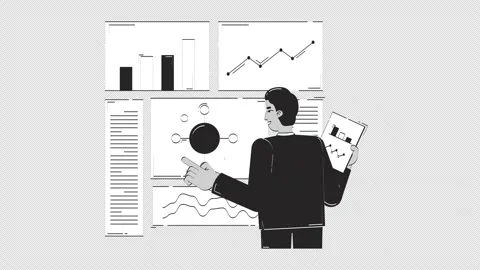 Comparing results and data evaluation hand drawn whiteboard sketch animation Stock Footage 315028753