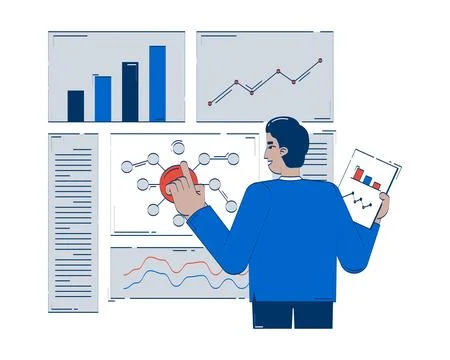 Comparing results and data evaluation doodle illustration concept Stock Illustration