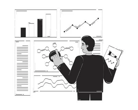 Comparing results and data evaluation doodle line illustration concept Stock Illustration