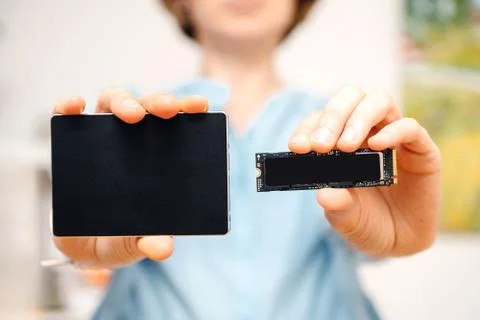 Comparing solid state drive with nvbme disk Stock Photos