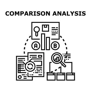 Comparison analysis concept analyzing data documents Stock Illustration