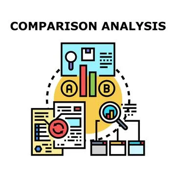 Comparison analysis concept analyzing data documents Stock Illustration