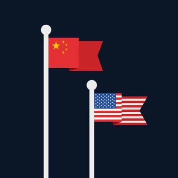Comparison and competition between USA and China - Chinese flag is superior w Illustrazione stock